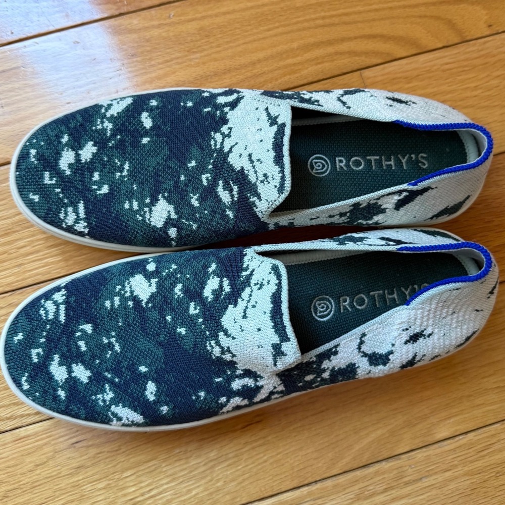 Rothy's The Sneaker Slip On Knit Camo Blue‎ Green Women's Size 11 Washable